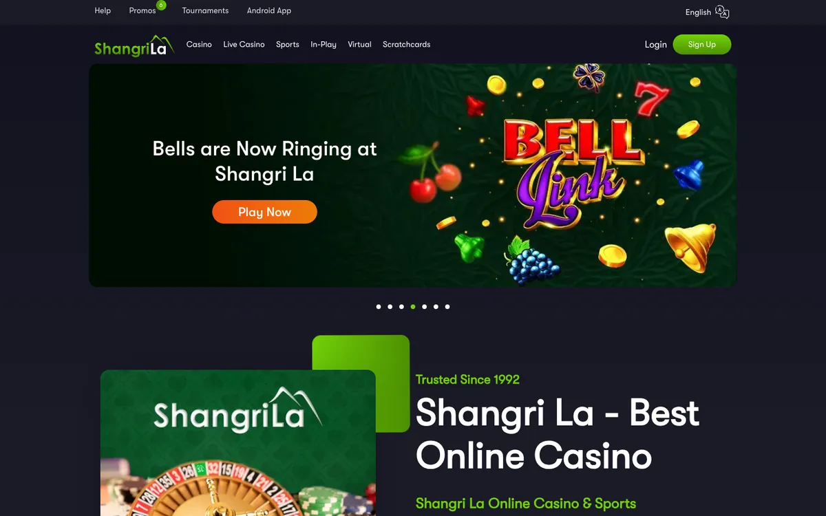 Shangri La Casino — Home page, captured from Norway