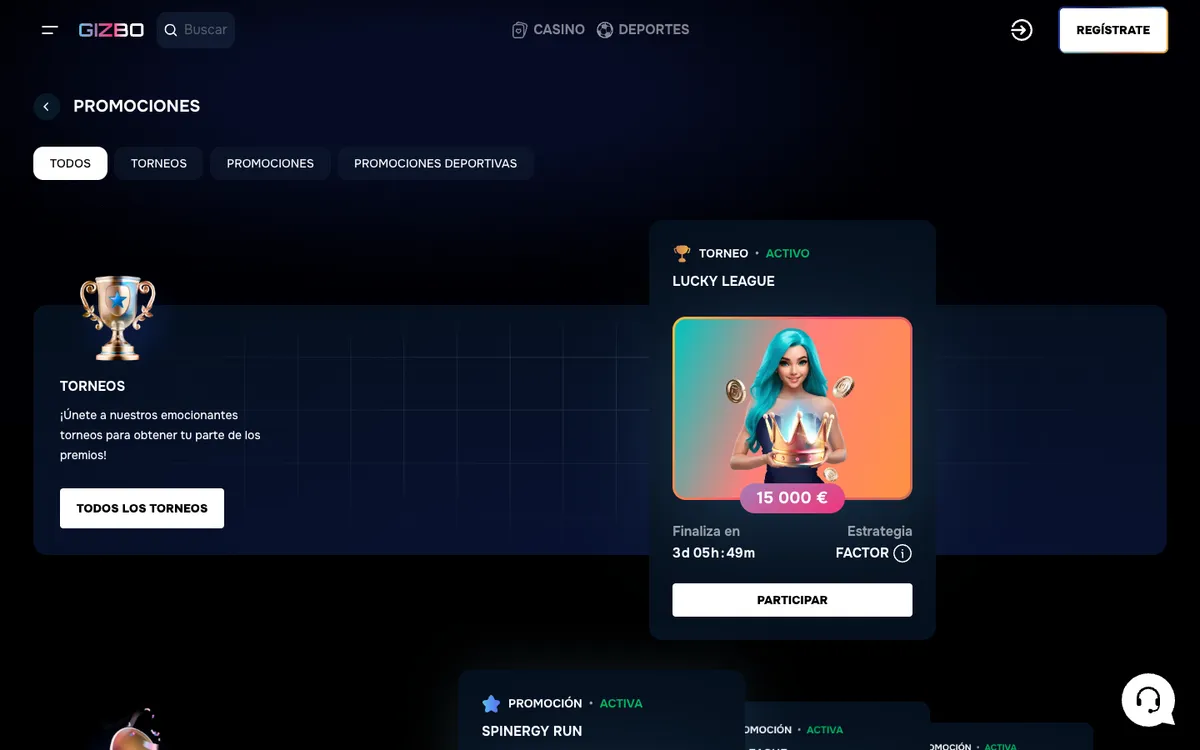 Gizbo Casino — «Акции», снято из страны Испания