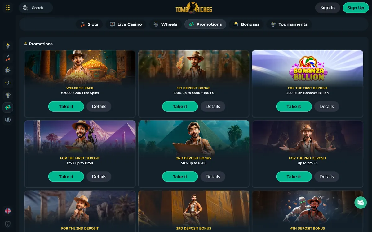 Tomb Riches Casino — Promotions, captured from Germany