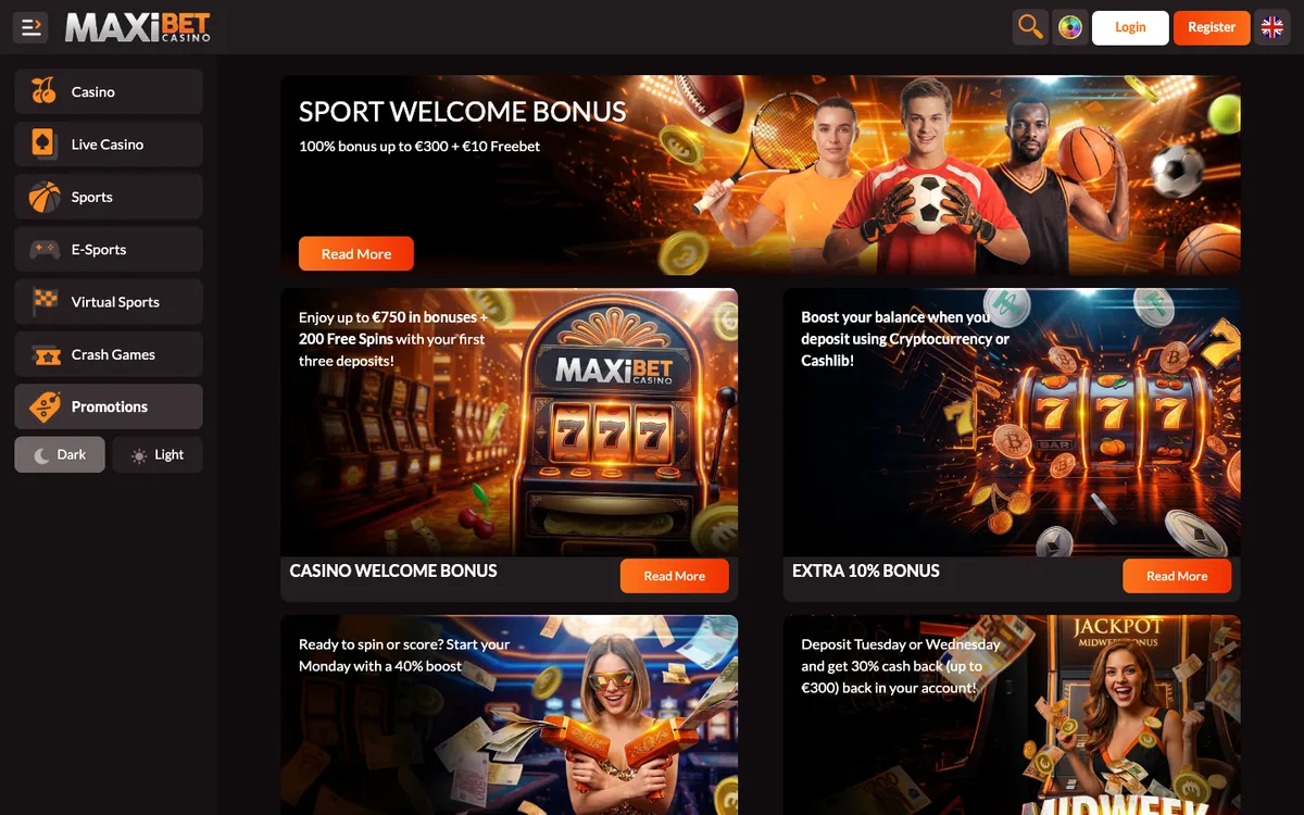 Maxibet Casino — Promotions, captured from South Africa