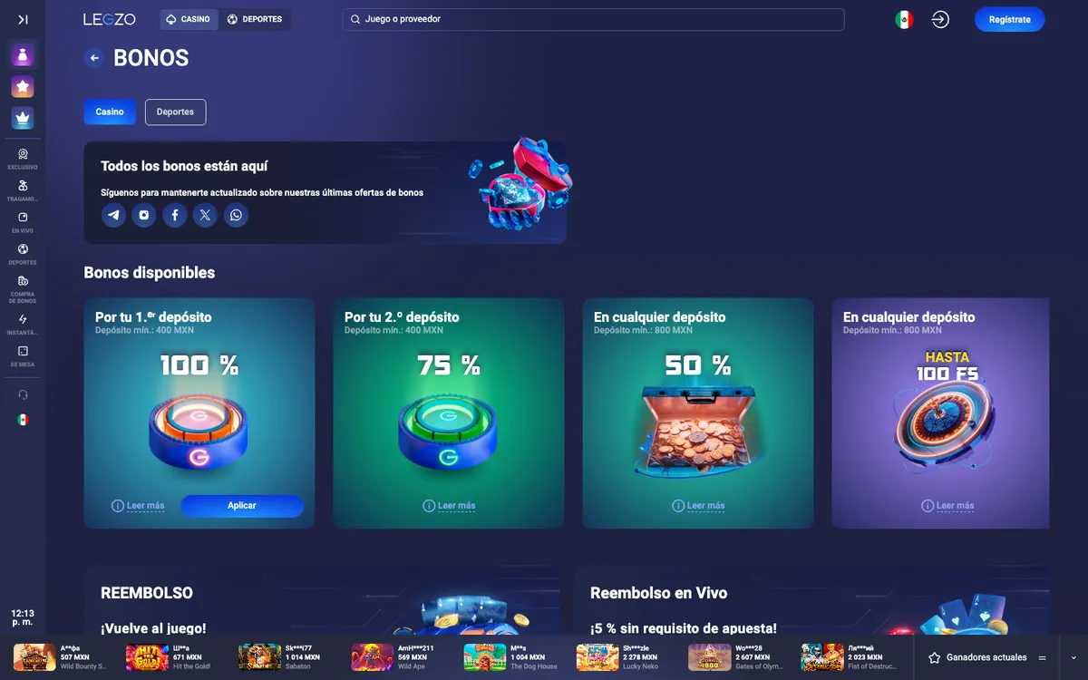 Legzo Casino — «Акции», снято из страны Мексика