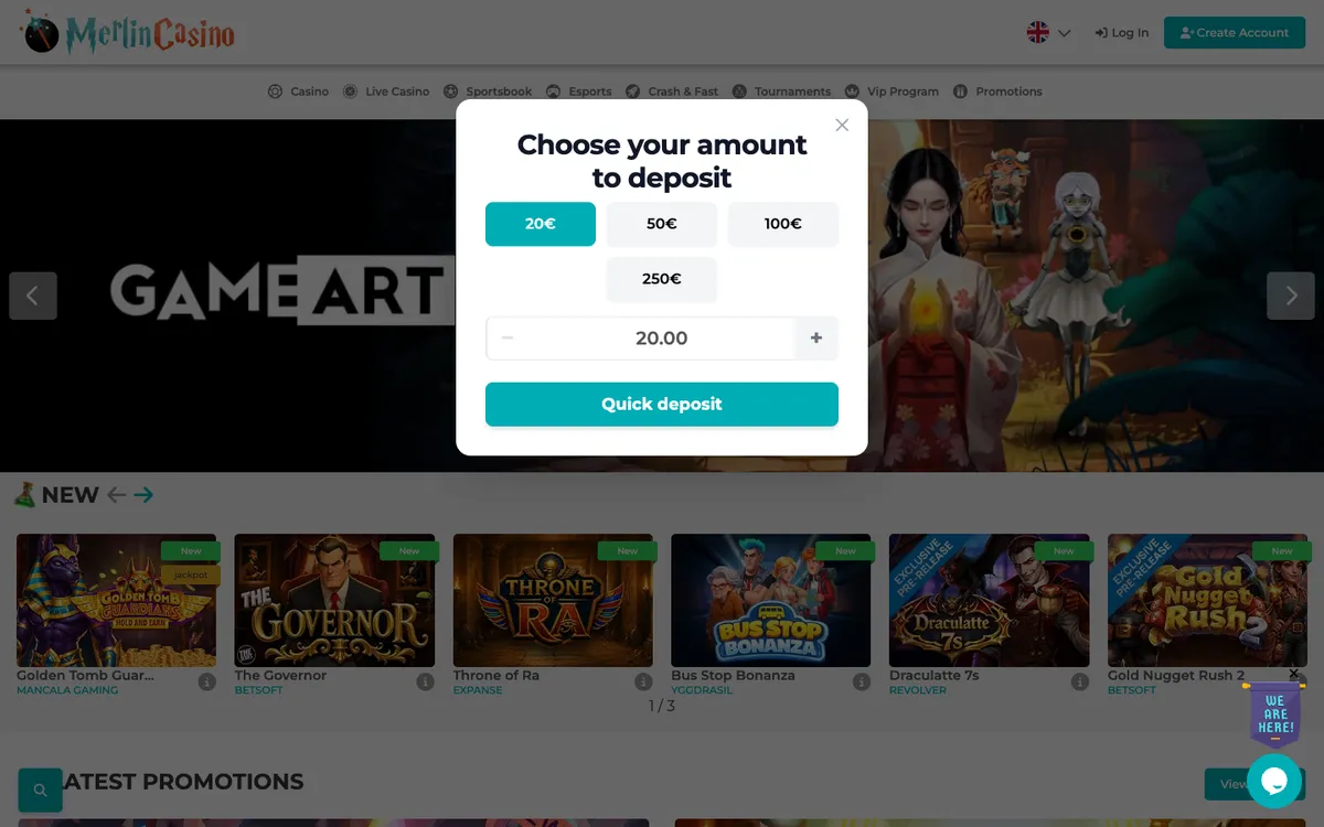 Merlin Casino — Home page, captured from Finland
