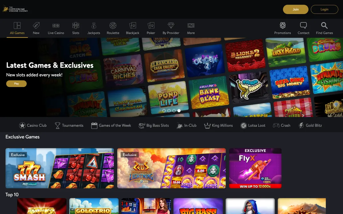 Hippodrome Online Casino — «Главная», снято из страны Великобритания