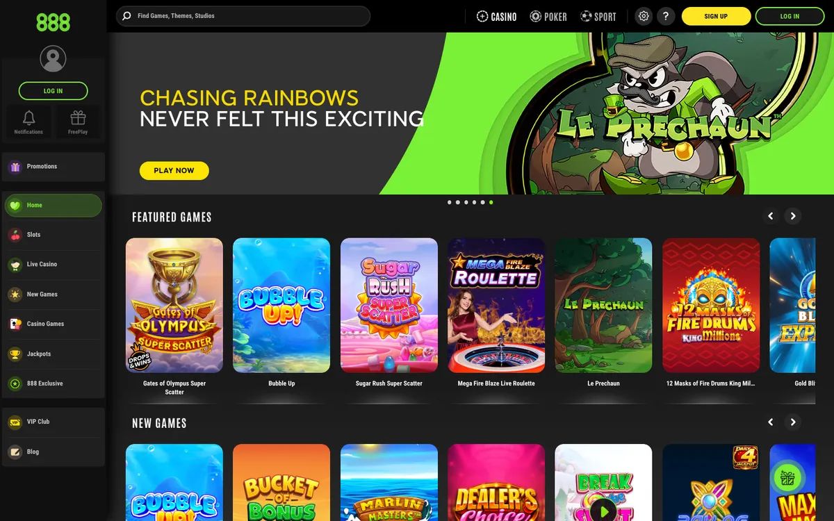 888 Casino — Home page, captured from Canada