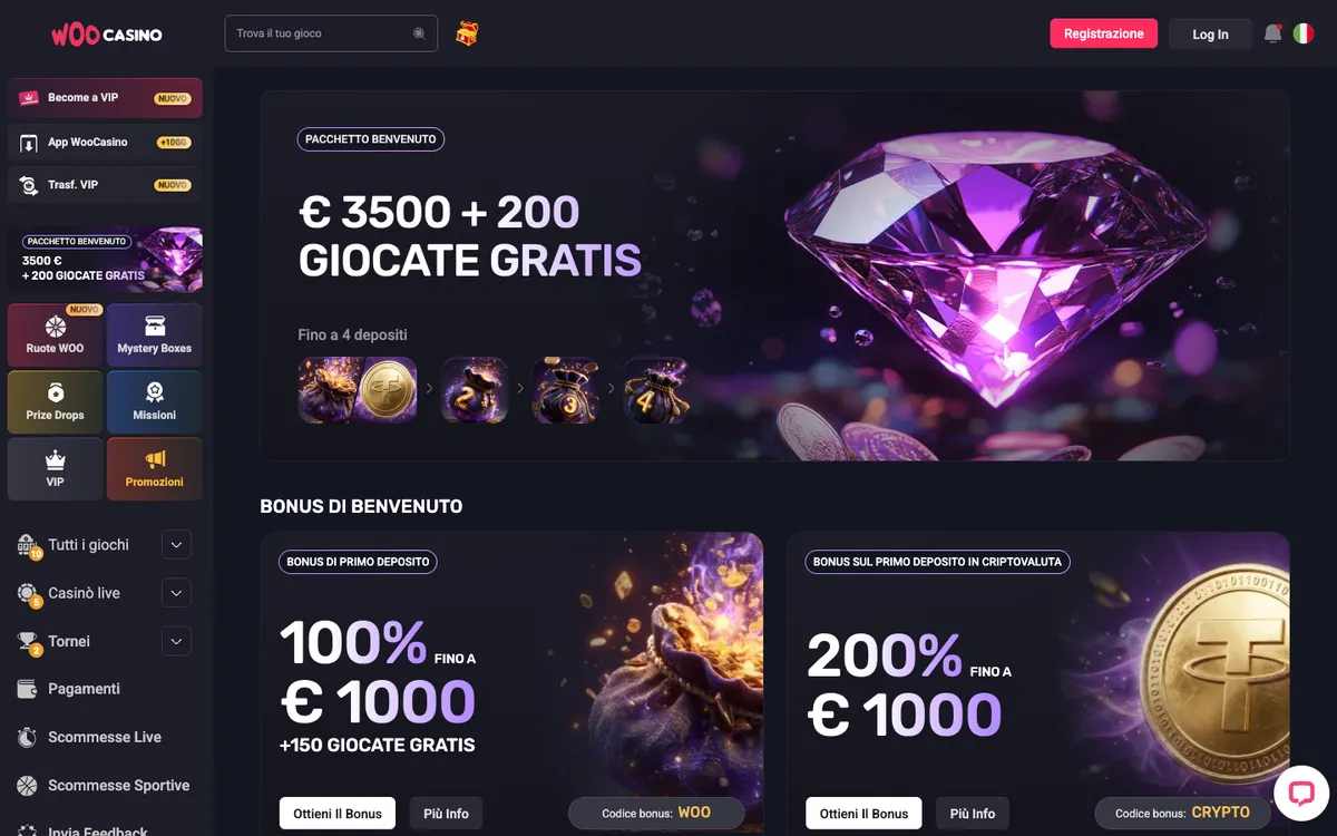 Woocasino — Promotions, captured from Italy
