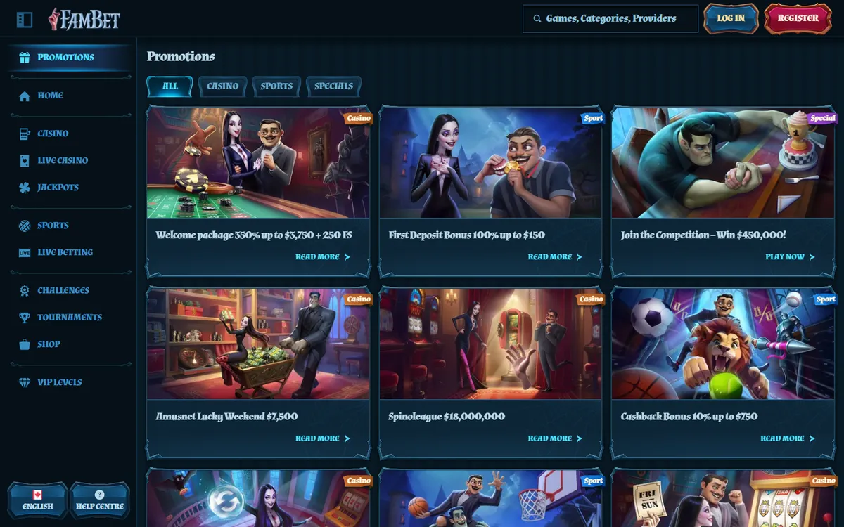 FamBet Casino — Promotions, captured from Canada