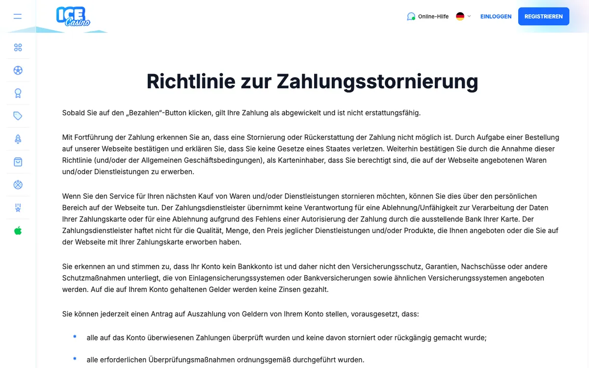 Ice Casino — Payments, captured from Germany
