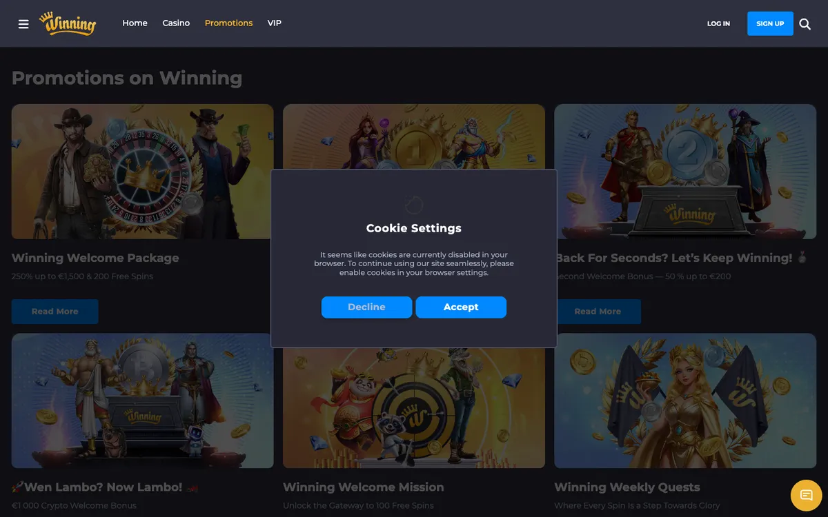 Winning Casino — Promotions, captured from Australia