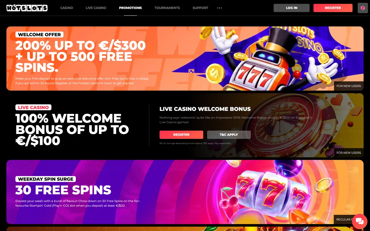 HotSlots Casino — Promotions, captured from Canada