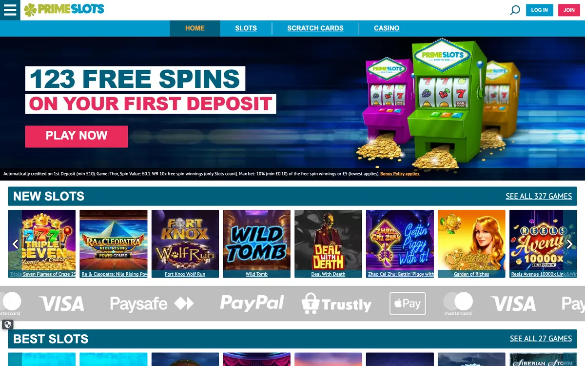 Prime Slots Casino — Home page, captured from United Kingdom