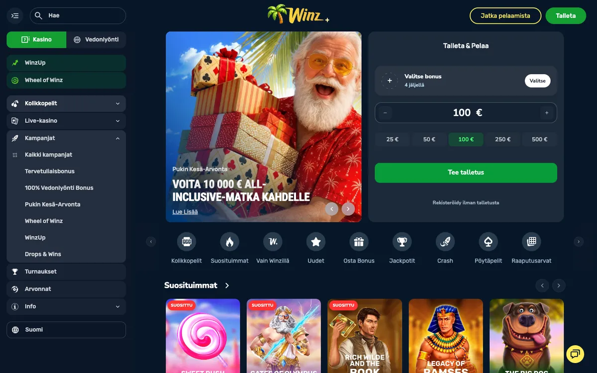 Winz.io Casino — «Главная», снято из страны Финляндия
