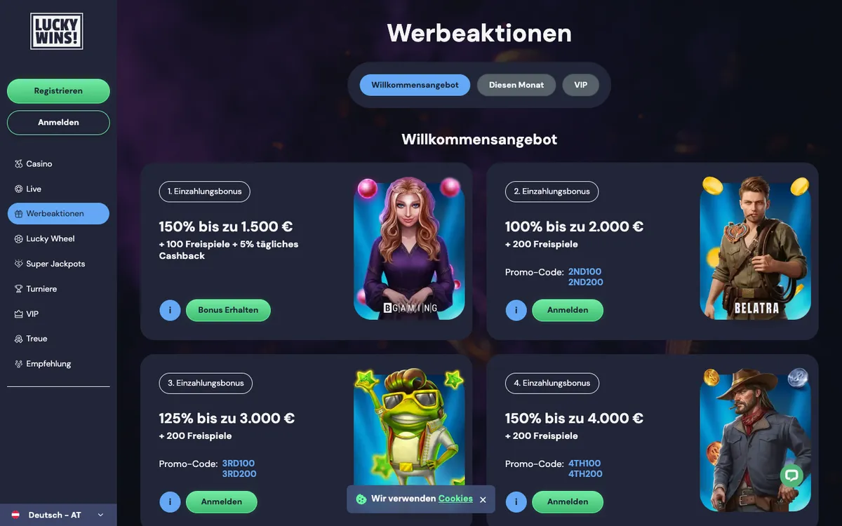 LuckyWins Casino — Promotions, captured from Austria