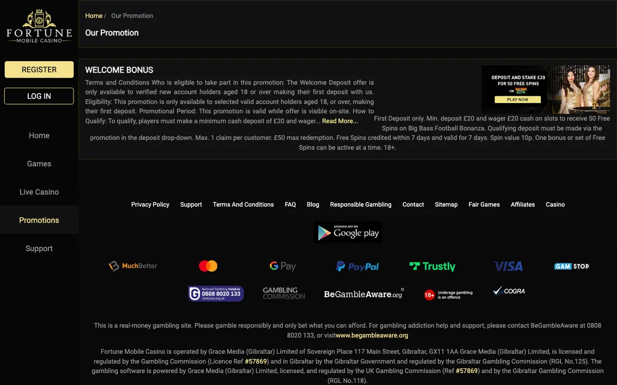 Fortune Mobile Casino — Promotions, captured from United Kingdom