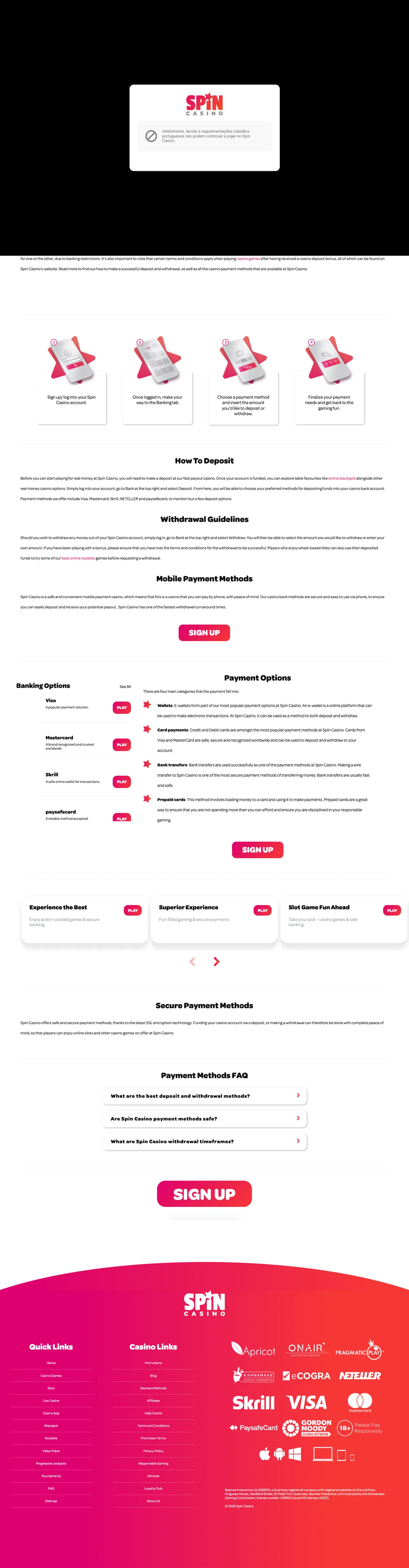 Spin Casino — Payments, captured from Portugal