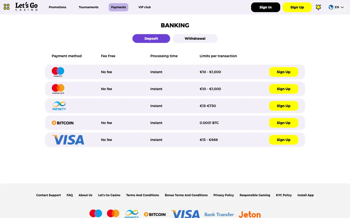 Let's Go Casino — Payments, captured from Brazil