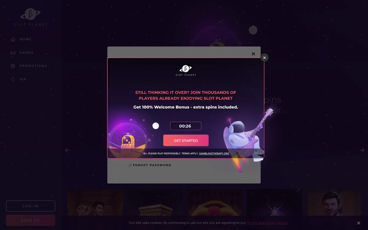 Slot Planet Casino — «Регистрация», снято из страны Южно-Африканская Республика
