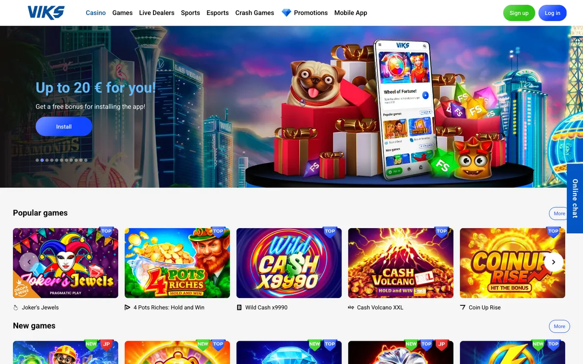 Viks Casino — Home page, captured from South Korea