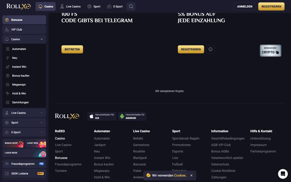 RollXO Casino — Promotions, captured from Germany