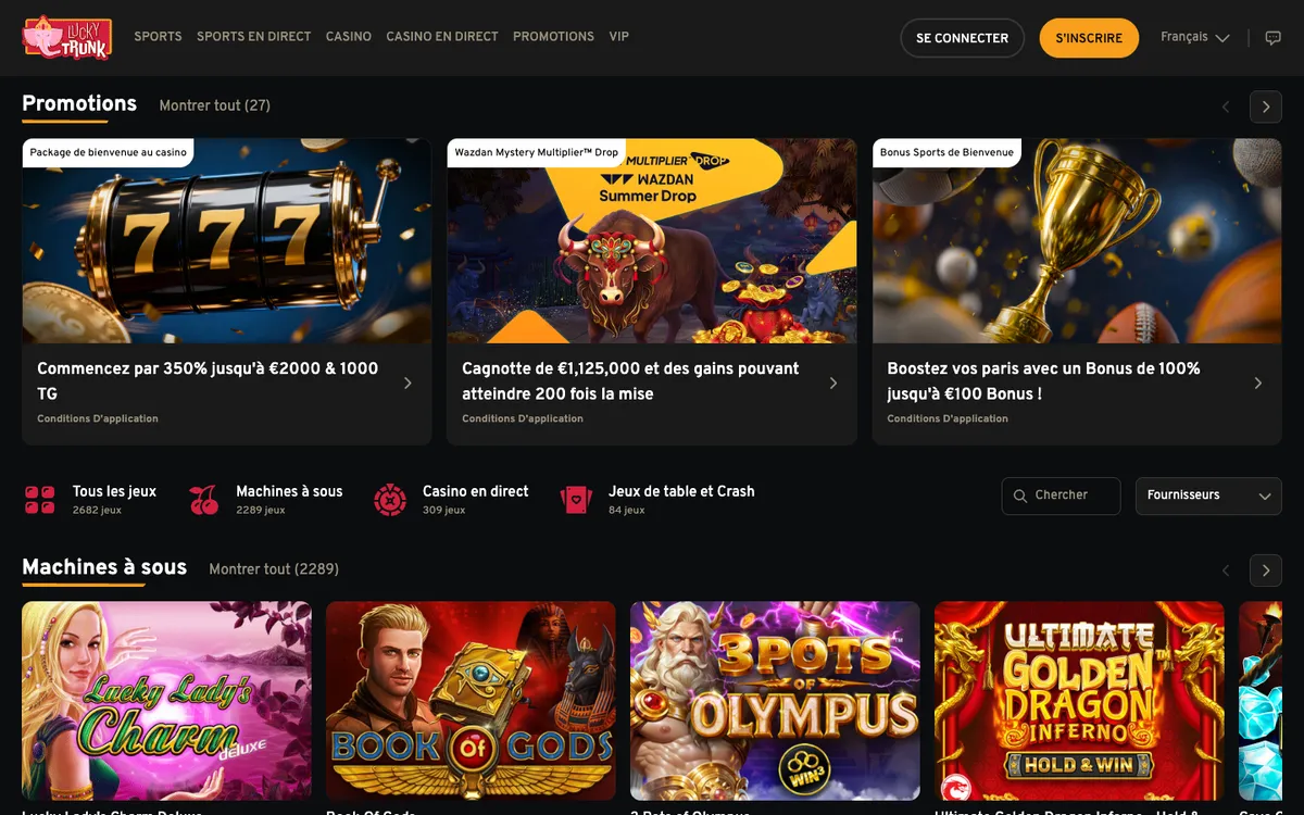 Lucky Trunk Casino — Home page, captured from France