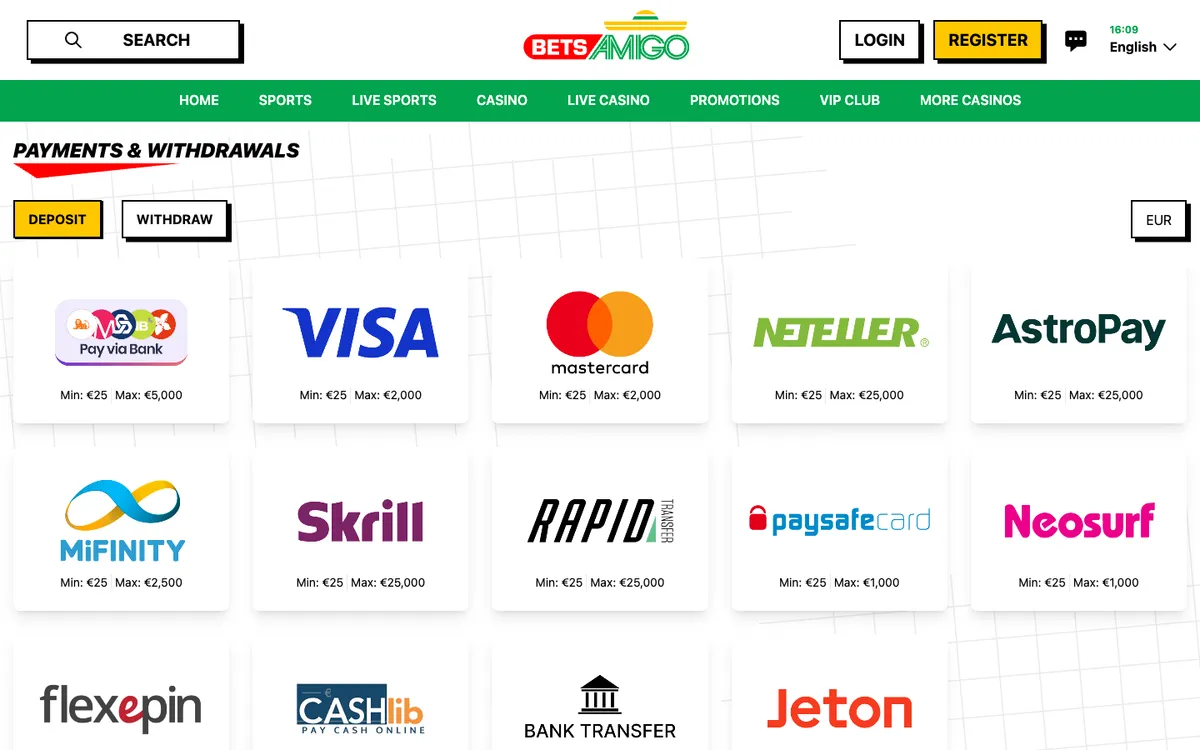 Betsamigo Casino — «Платежи», снято из страны Португалия