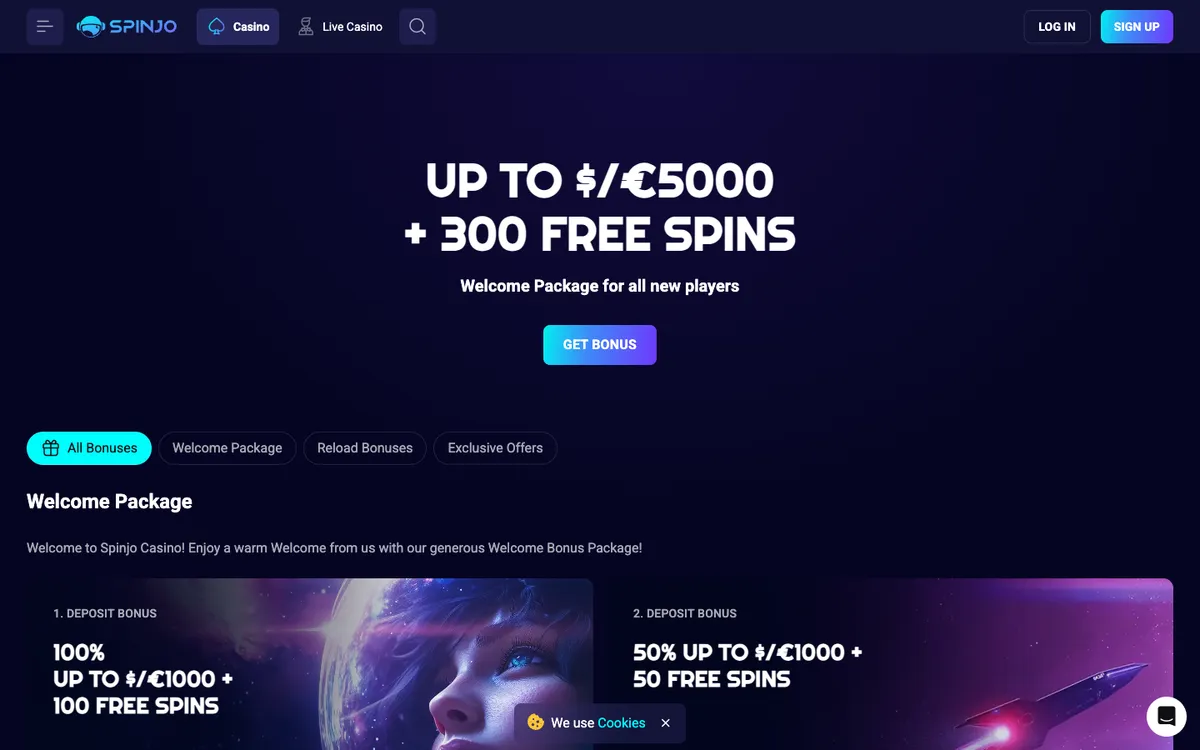 Spinjo Casino — Promotions, captured from South Africa