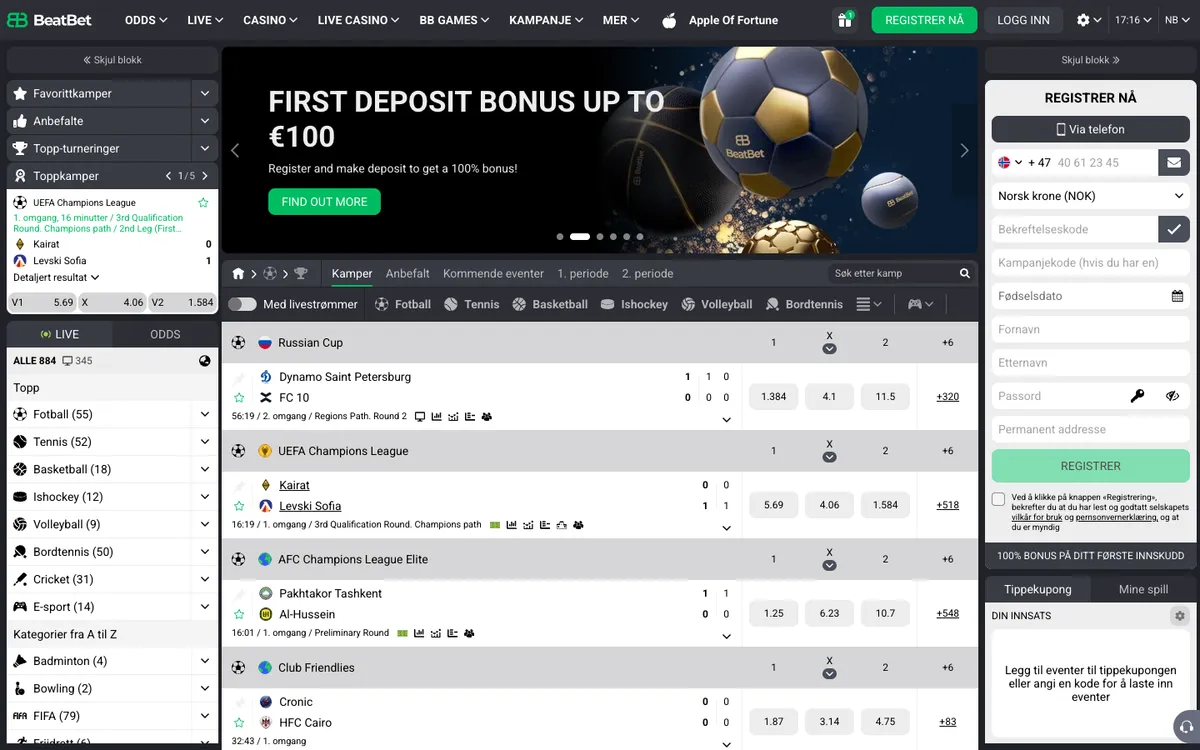 BeatBet Casino — Home page, captured from Norway
