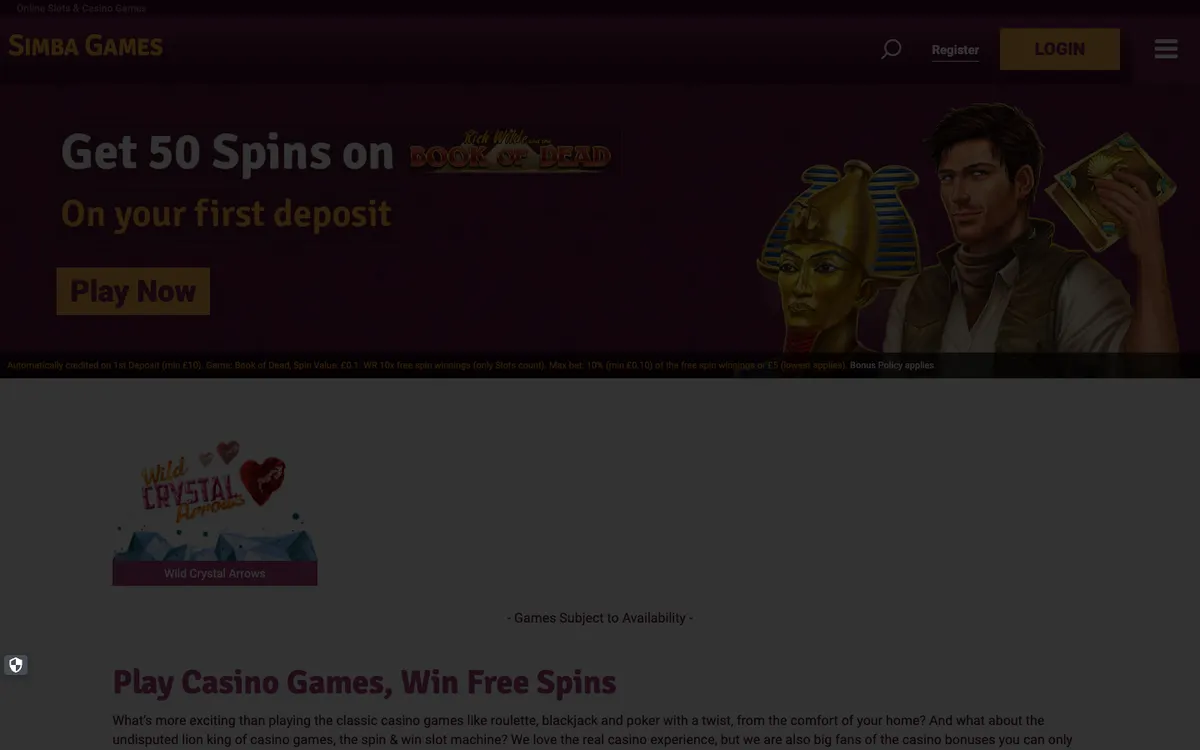 Simba Games — Sign-up, captured from United Kingdom