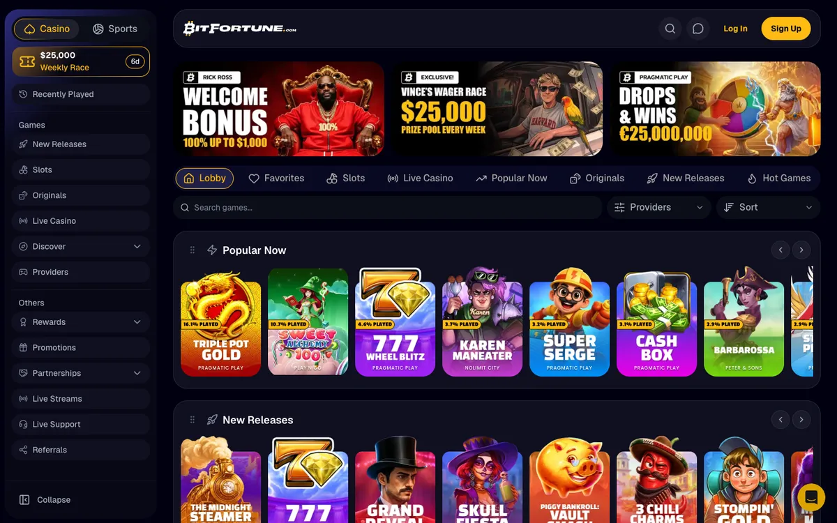 BitFortune Casino — Home page, captured from Spain