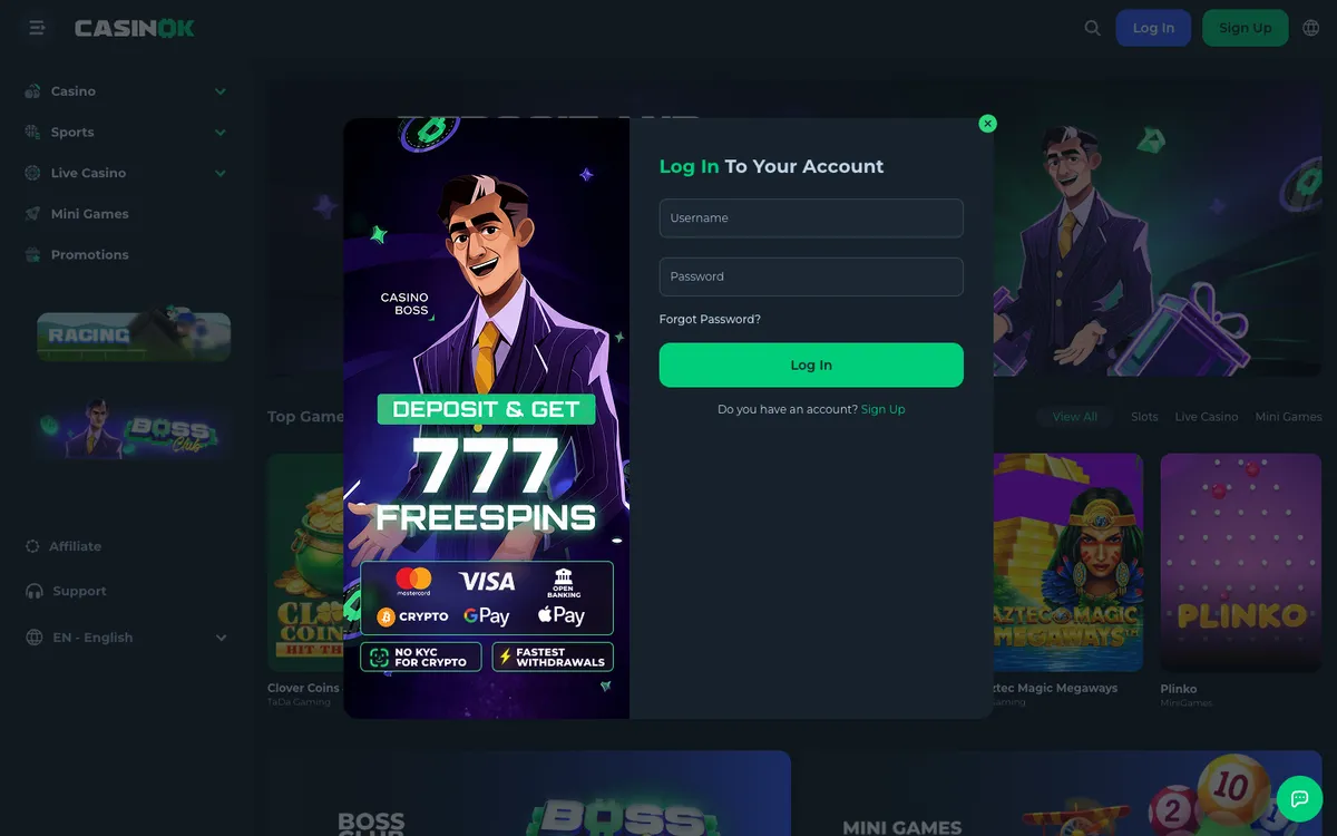CasinOK — Sign-up, captured from Belgium