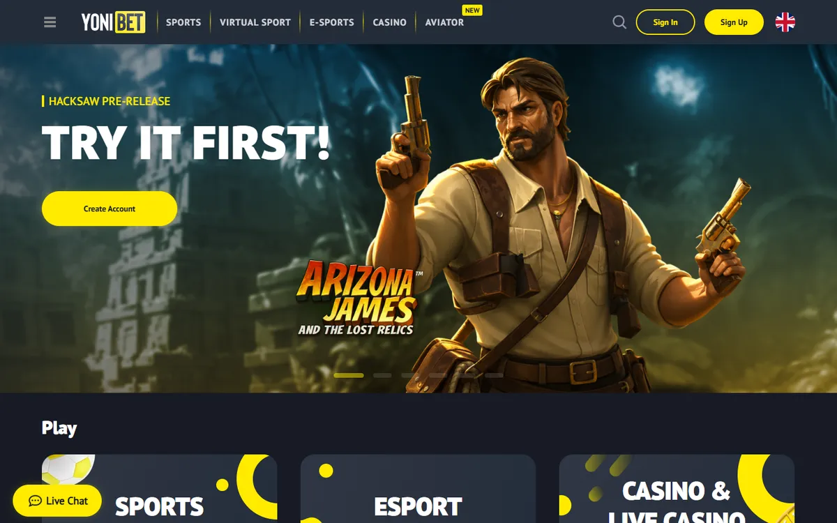 Yonibet Casino — «Главная», снято из страны Канада