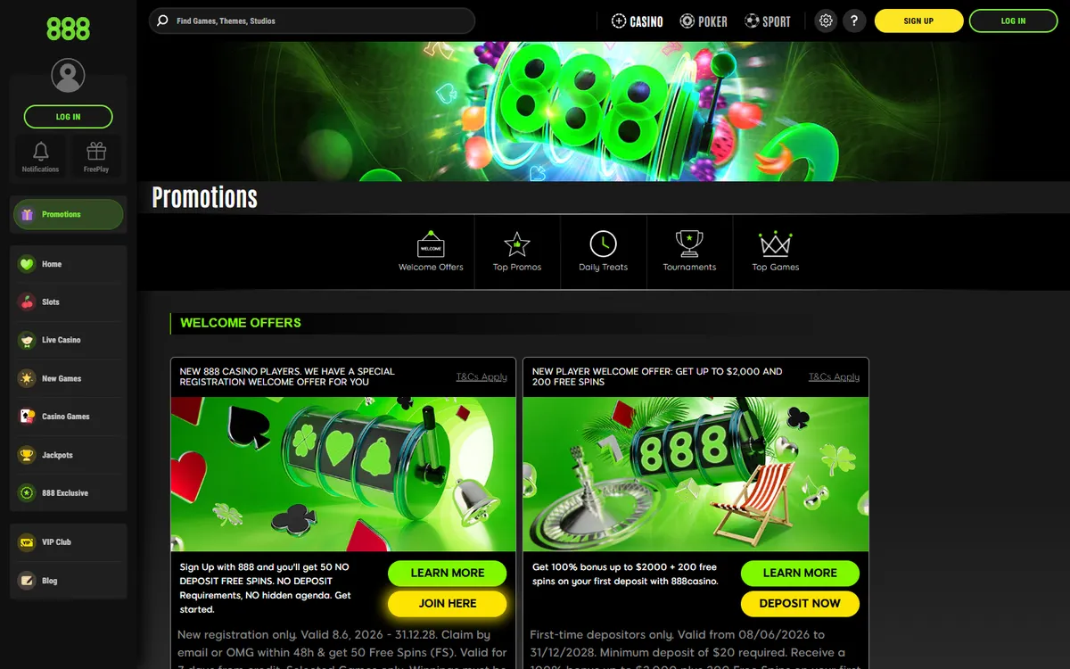 888 Casino — Promotions, captured from Canada