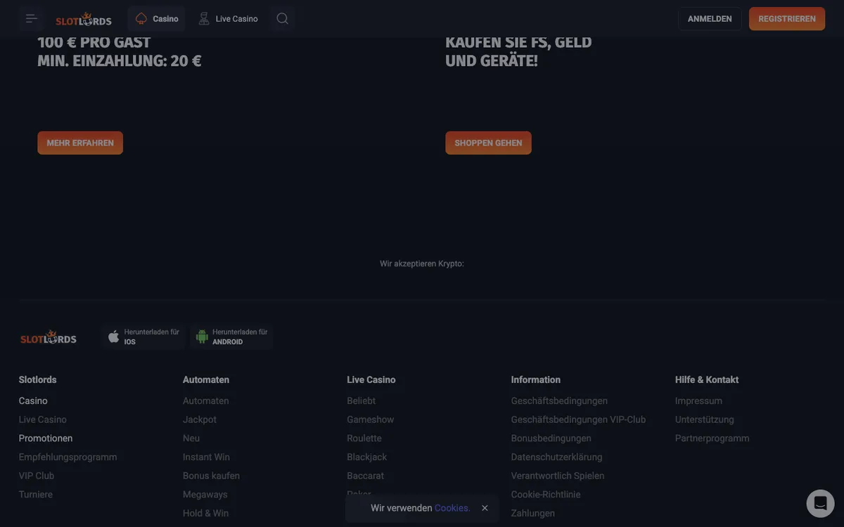 SlotLords Casino — Promotions, captured from Germany