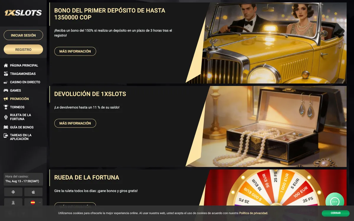 1xSlots Casino — Promotions, captured from Colombia
