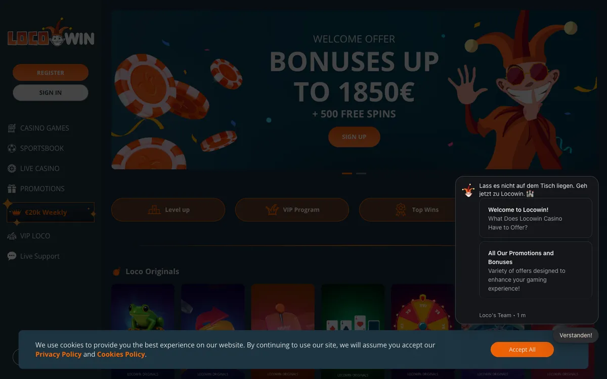 Locowin Casino — «Регистрация», снято из страны Австрия