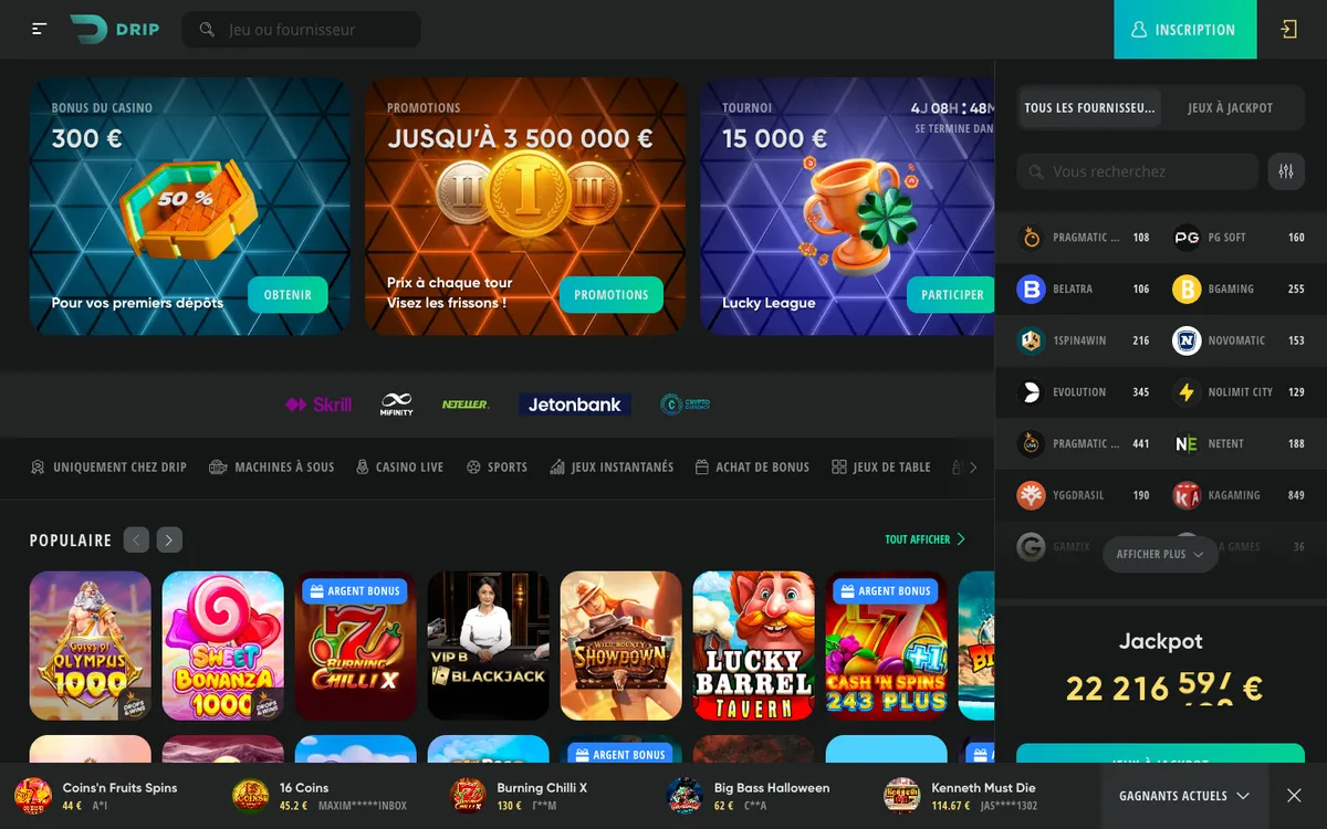 Drip Casino — Sign-up, captured from France