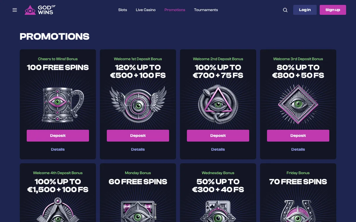 God of Wins Casino — «Акции», снято из страны Новая Зеландия
