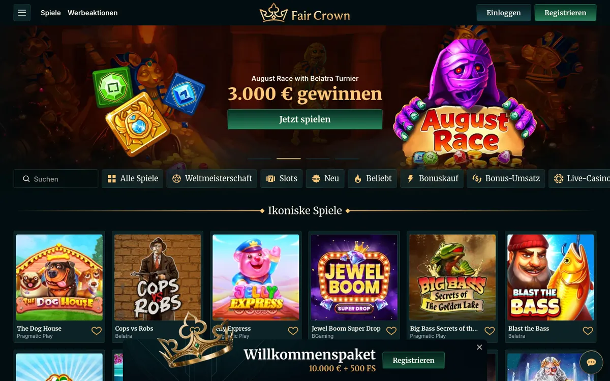 Fair Crown Casino — Home page, captured from Austria