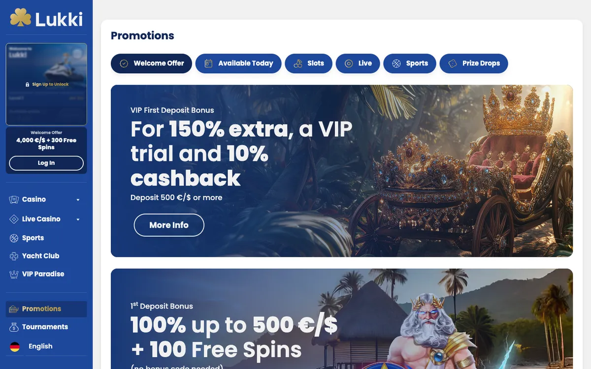 Lukki Casino — Promotions, captured from Germany