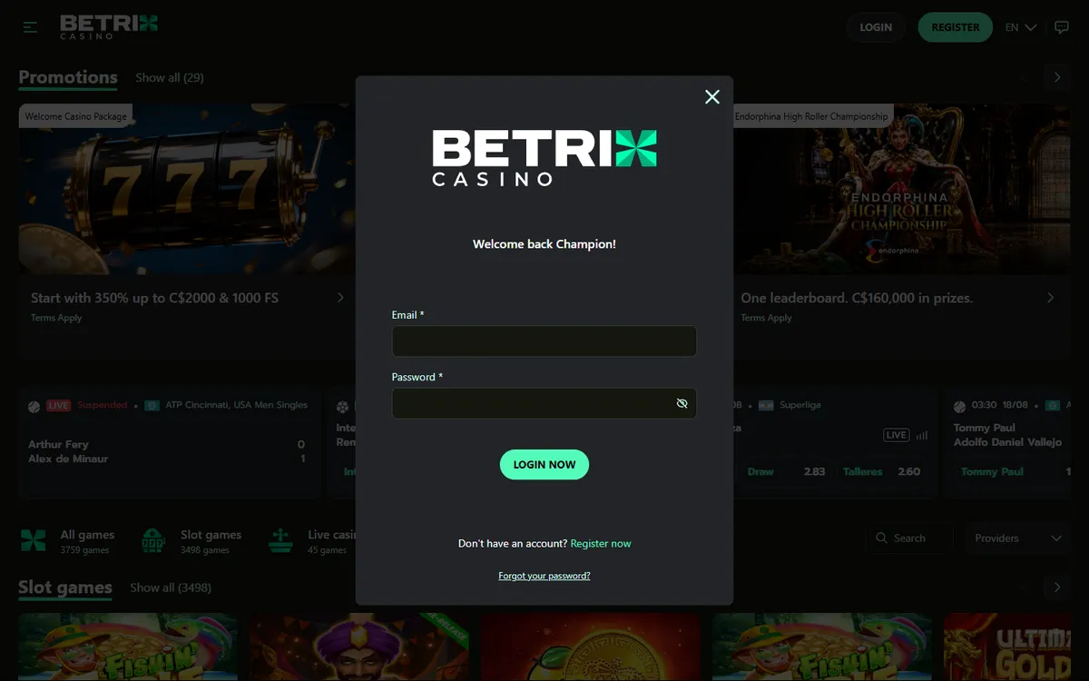 Betrix Casino — Sign-up, captured from Canada