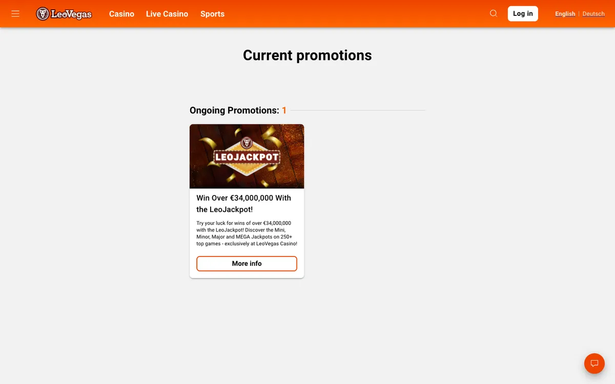 LeoVegas Casino — Promotions, captured from Austria