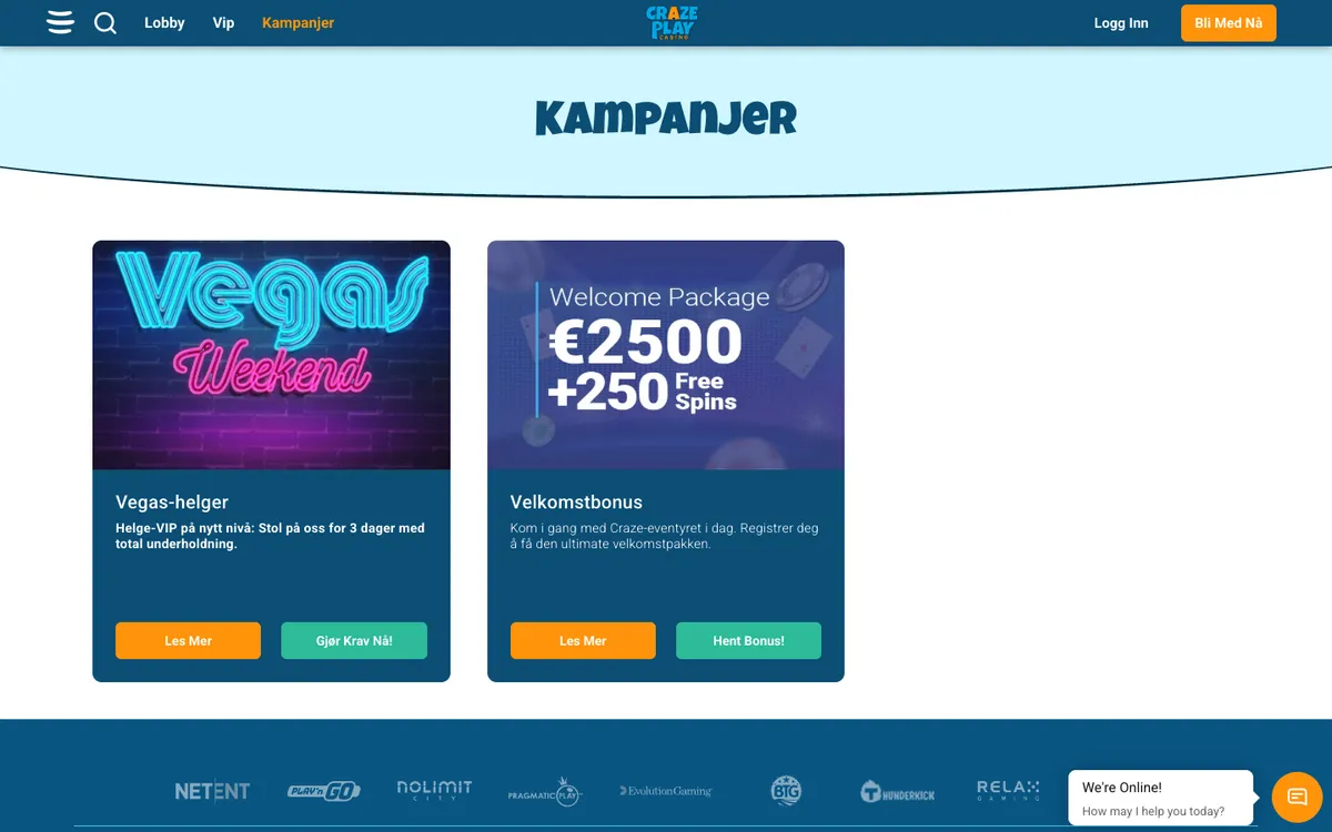 CrazePlay Casino — Promotions, captured from Norway