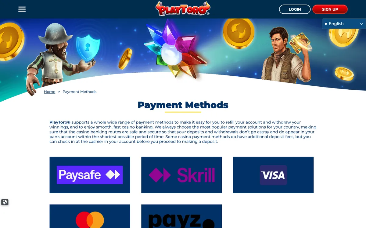 PlayToro Casino — Payments, captured from Switzerland