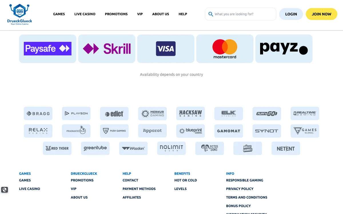 DrueckGlueck Casino — Payments, captured from Switzerland