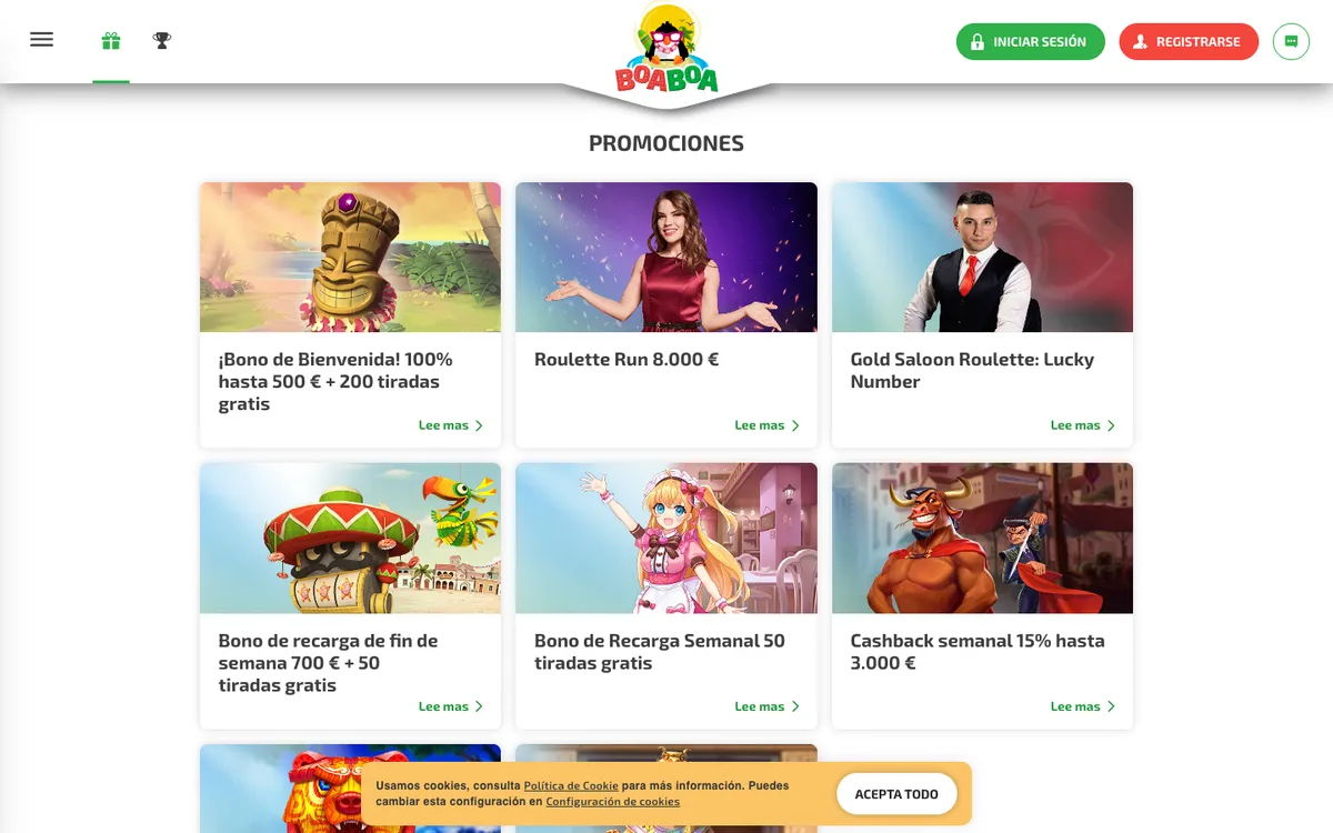 Boaboa Casino — Promotions, captured from Peru