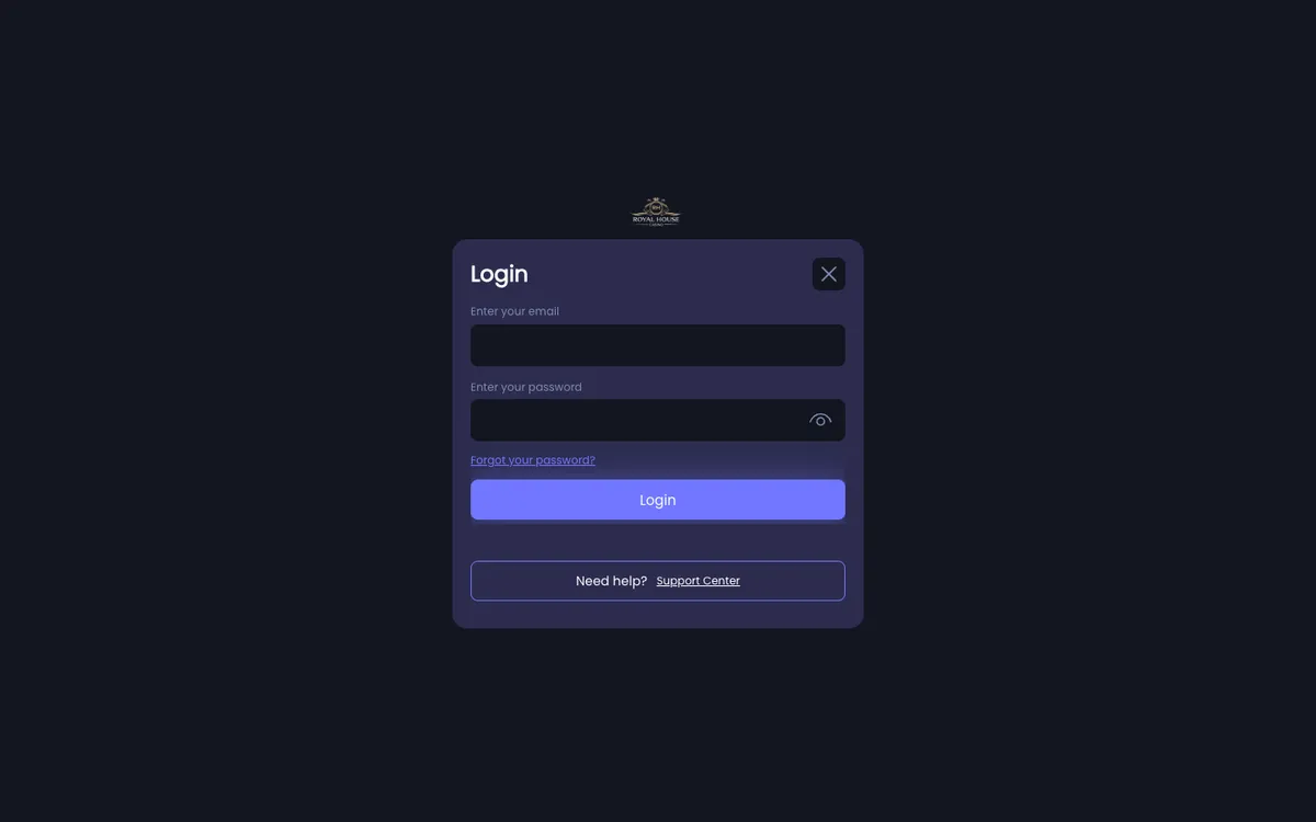 Royal House Casino — Sign-up, captured from Austria