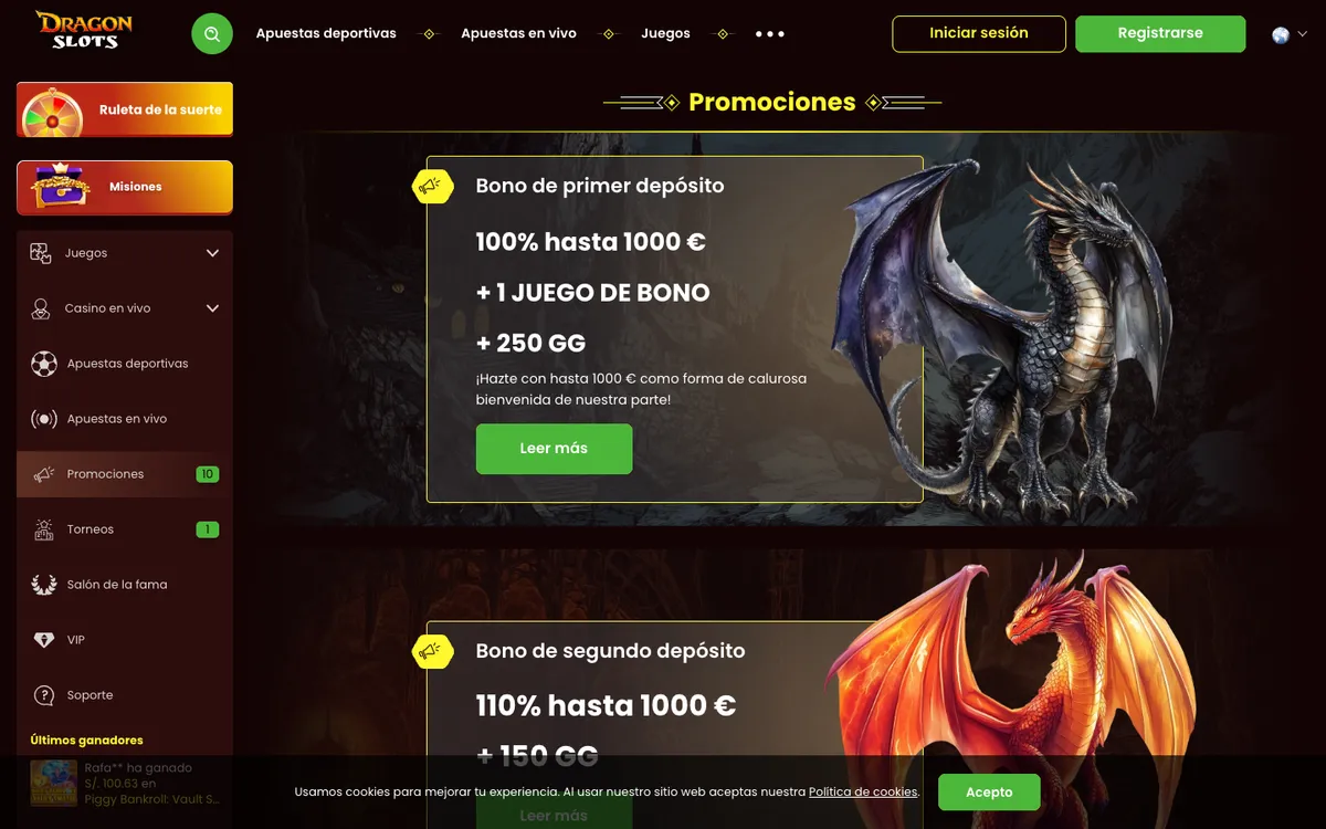 Dragonslots Casino — «Акции», снято из страны Перу