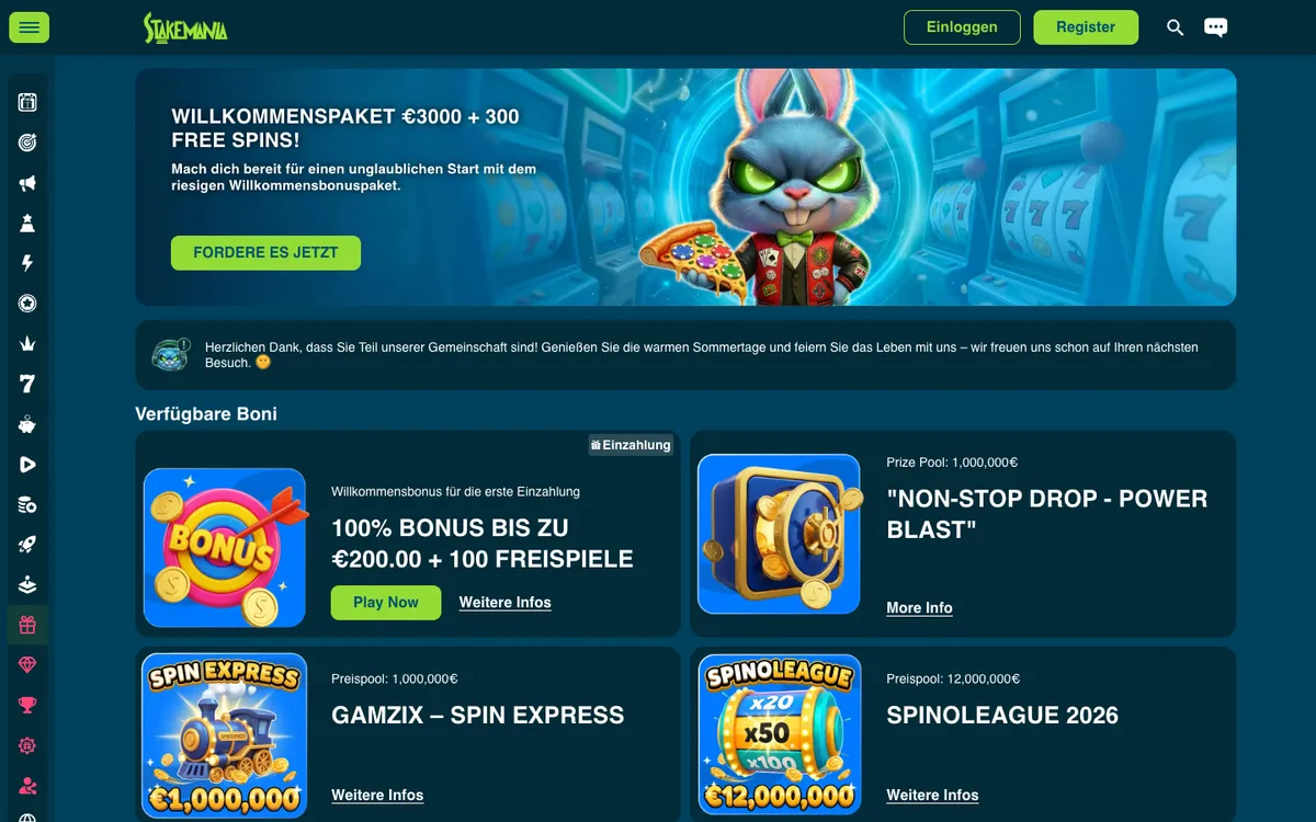 StakeMania Casino — Promotions, captured from Austria