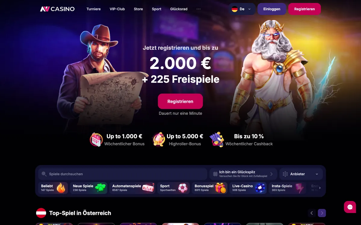 NV Casino — Home page, captured from Austria