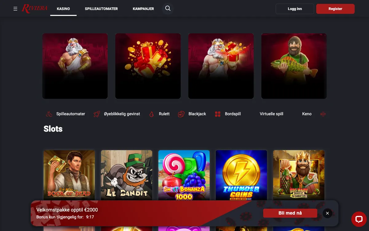 Riviera Casino — Home page, captured from Norway