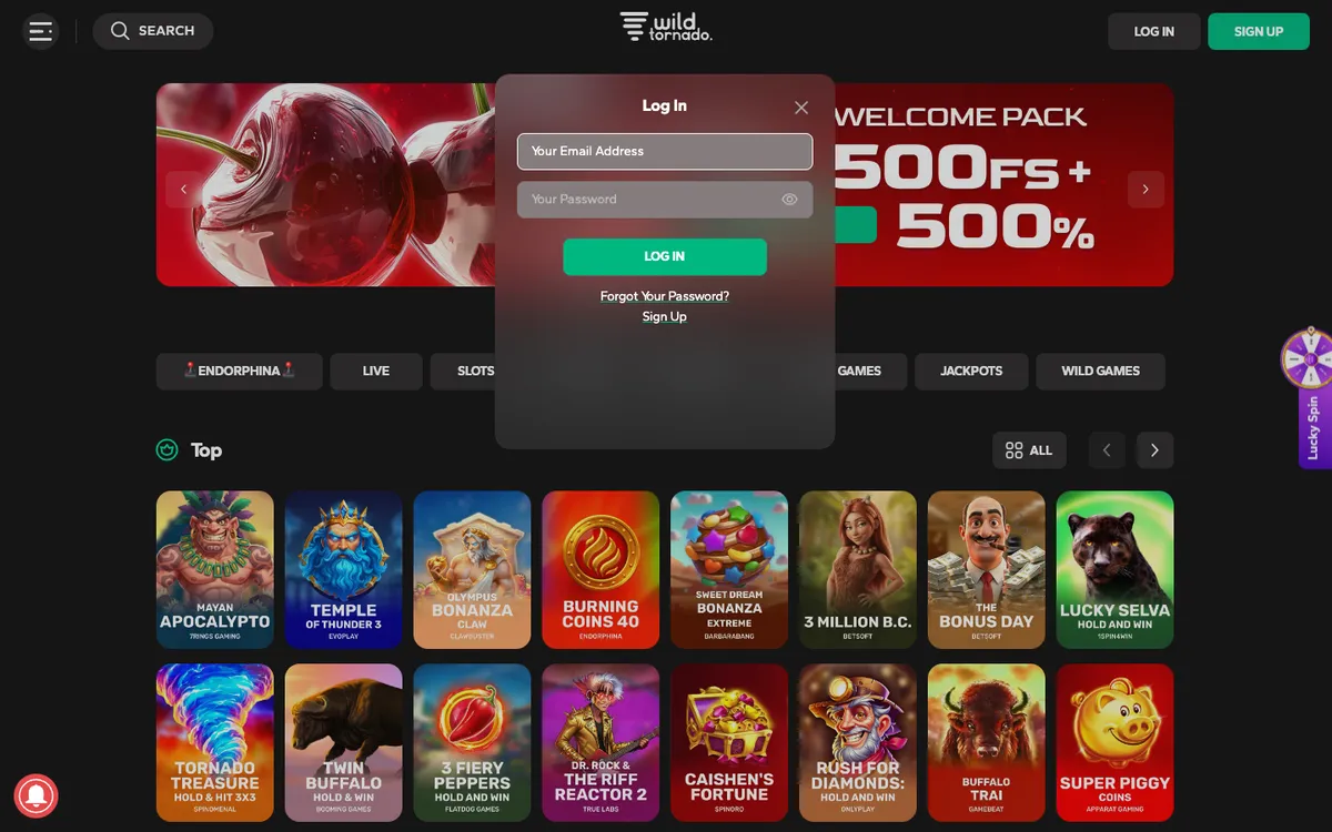Wild Tornado Casino — Sign-up, captured from Norway
